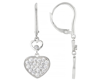 Picture of White Cubic Zirconia Rhodium Over Sterling Silver Heart Earrings 1.62ctw