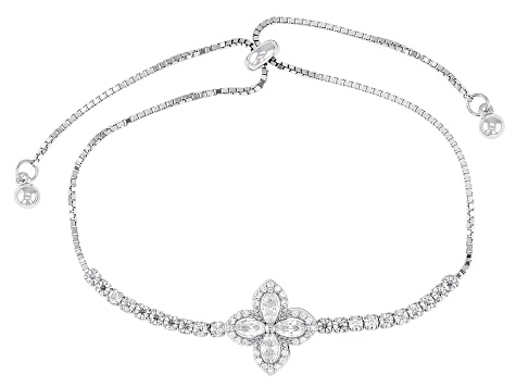 White Diamond Simulant Rhodium Over Sterling Silver Spinning Bolo Bracelet 2.41ctw