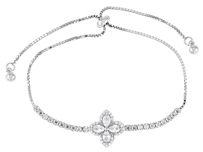 White Diamond Simulant Rhodium Over Sterling Silver Spinning Bolo Bracelet 2.41ctw