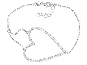 White Cubic Zirconia Rhodium Over Sterling Silver Heart Bracelet 2.80ctw