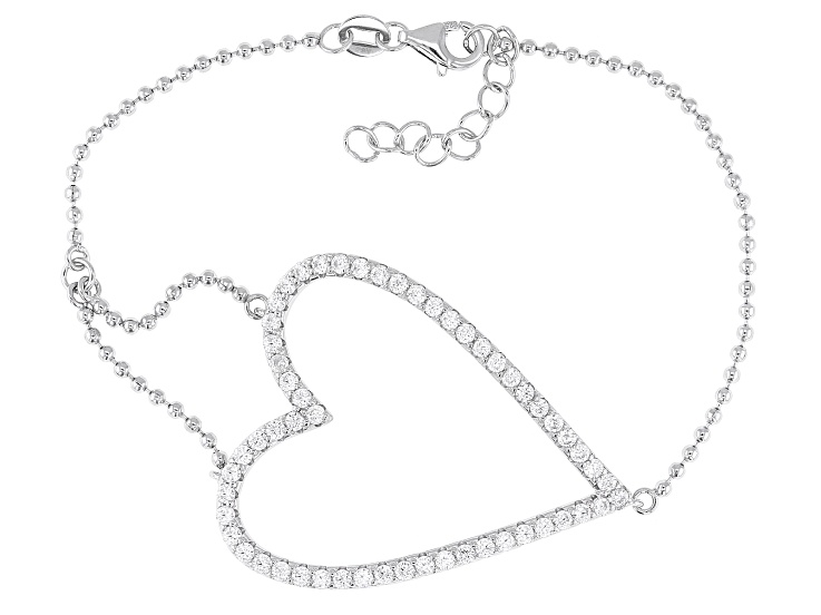 White Cubic Zirconia Rhodium Over Sterling Silver Heart Bracelet 2.80ctw