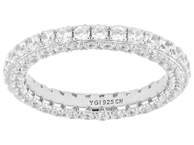 White Cubic Zirconia Rhodium Over Sterling Silver Pave Band Ring