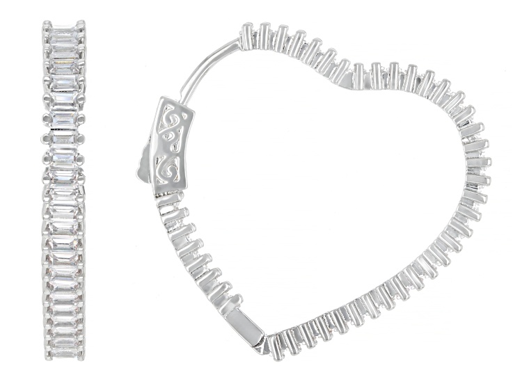White Diamond Simulant Rhodium Over Brass Heart Hoop Earrings 4.90ctw