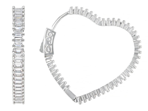 White Diamond Simulant Rhodium Over Brass Heart Hoop Earrings 4.90ctw