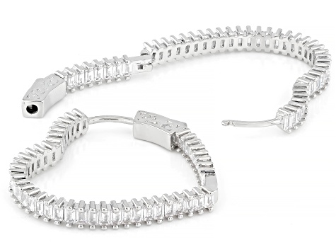 White Diamond Simulant Rhodium Over Brass Heart Hoop Earrings 4.90ctw