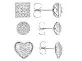 White Cubic Zirconia Rhodium Over Brass Stud Earring Set of 3 3.22ctw