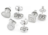 White Cubic Zirconia Rhodium Over Brass Stud Earring Set of 3 3.22ctw