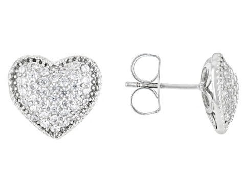 White Cubic Zirconia Rhodium Over Brass Stud Earring Set of 3 3.22ctw