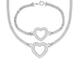 White Cubic Zirconia Rhodium Over Brass Heart Bracelet and Necklace Set 3.80ctw