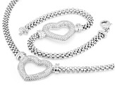 White Cubic Zirconia Rhodium Over Brass Heart Bracelet and Necklace Set 3.80ctw