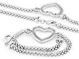 White Cubic Zirconia Rhodium Over Brass Heart Bracelet and Necklace Set 3.80ctw