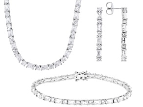 White Cubic Zirconia Rhodium Over Brass Necklace, Bracelet, and Earring Set 77.33 ctw