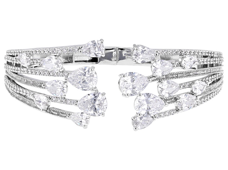 White Cubic Zirconia Rhodium Plated Cuff Bracelet 24.41ctw
