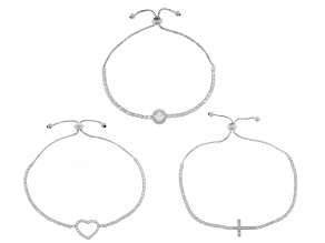 White Cubic Zirconia Rhodium Over Brass Bolo Bracelet Set of 3 10.34ctw