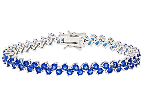 Blue Cubic Zirconia Rhodium Plated Tennis Bracelet 14.05ctw