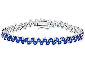 Blue Cubic Zirconia Rhodium Over Brass Tennis Bracelet 14.05ctw
