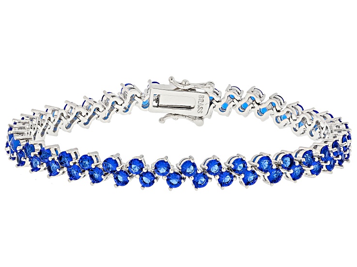 Blue Cubic Zirconia Rhodium Plated Tennis Bracelet 14.05ctw