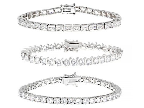 White Cubic Zirconia Rhodium Plated Tennis Bracelet Set of 3 72.66