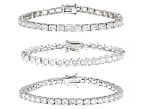 White Cubic Zirconia Rhodium Over Brass Tennis Bracelet Set of 3 72.66ctw