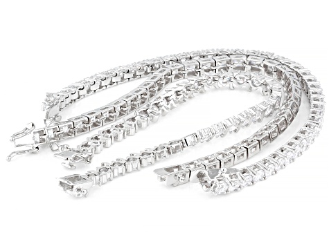 White Cubic Zirconia Rhodium Plated Tennis Bracelet Set of 3 72.66