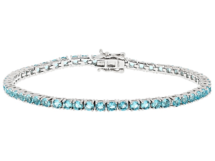 Light Blue Cubic Zirconia Rhodium Over Brass Tennis Bracelet 23.60ctw