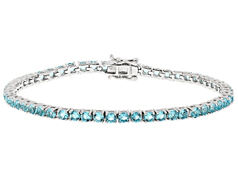 Light Blue Cubic Zirconia Rhodium Over Brass Tennis Bracelet 23.60ctw