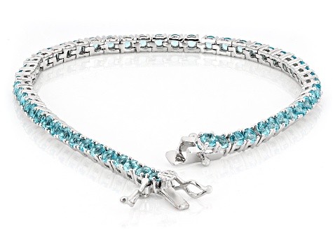 Light Blue Cubic Zirconia Rhodium Over Brass Tennis Bracelet 23.60ctw