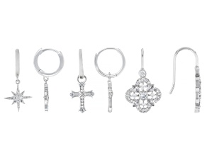 White Cubic Zirconia Rhodium Over Brass Dangle Earring Set of 3 1.28ctw