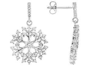 White Cubic Zirconia Rhodium Over Brass Snowflake Earrings 1.92ctw