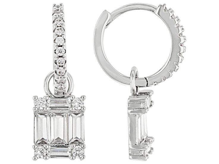 White Diamond Simulant Rhodium Plated Dangle Earrings 2.58ctw