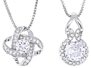 White Cubic Zirconia Rhodium Over Brass Pendant Set of 2 3.54ctw