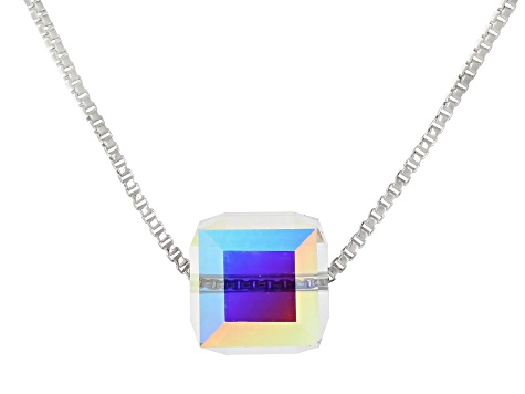 Aurora Borealis Crystal Rhodium Over Brass Cube Necklace