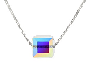 Aurora Borealis Crystal Rhodium Over Brass Cube Necklace