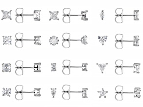 White Cubic Zirconia Rhodium Over Brass Multi-Shape Earring Set With Gift Box 14.03ctw