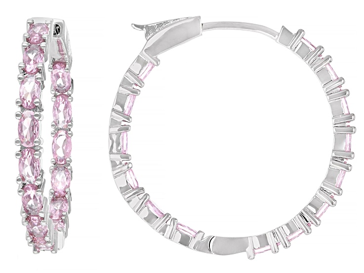 Pink Cubic Zirconia Rhodium Plated Inside-Out Hoop Earrings 8.32ctw