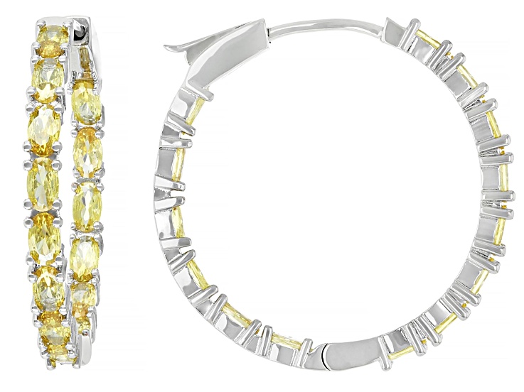 Yellow Cubic Zirconia Rhodium Over Brass Inside-Out Hoop Earrings 8.32ctw