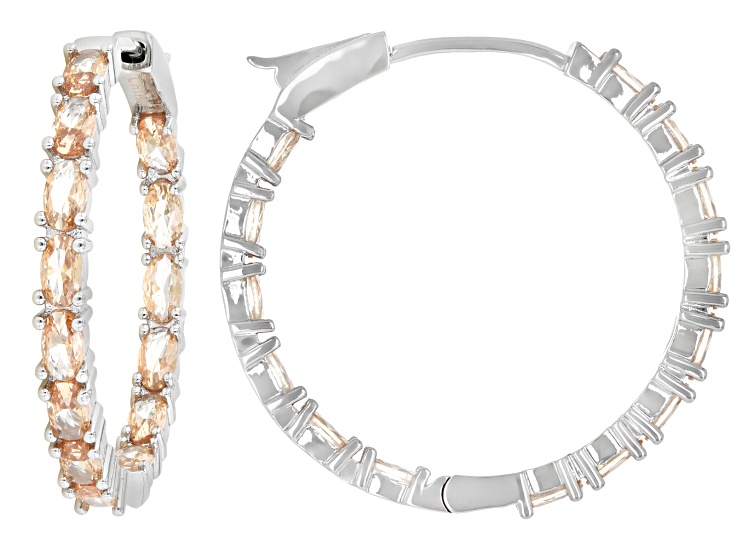 Champagne Cubic Zirconia Rhodium Plated Inside-Out Hoop Earrings 8.32ctw