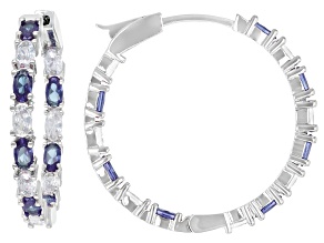 Blue and White Cubic Zirconia Rhodium Over Brass Inside-Out Hoop Earrings 8.32ctw