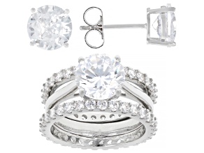 White Cubic Zirconia Rhodium Over Brass Ring and Stud Set 13.28ctw
