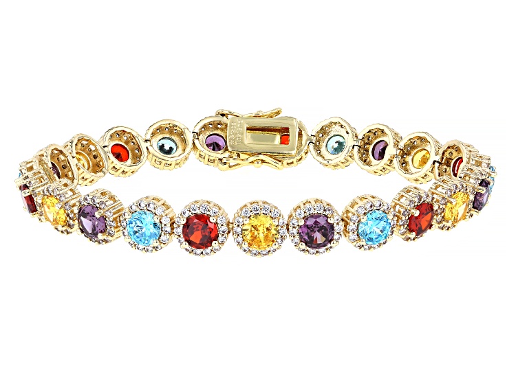 Multicolor Cubic Zirconia 18k Yellow Gold Plated Tennis Bracelet