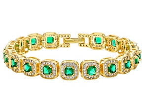 Green Nanocrystal and White Cubic Zirconia 18k Yellow Gold Over Brass Tennis Bracelet 16.12ctw