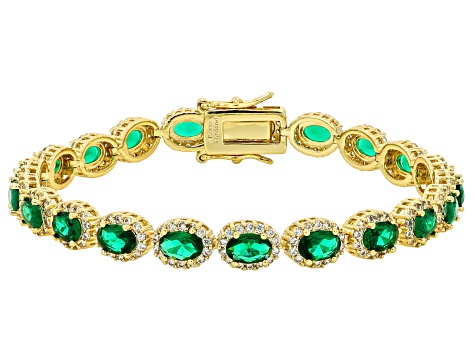 Green Nanocrystal and White Cubic Zirconia 18k Yellow Gold Plated Tennis Bracelet 18.27ctw