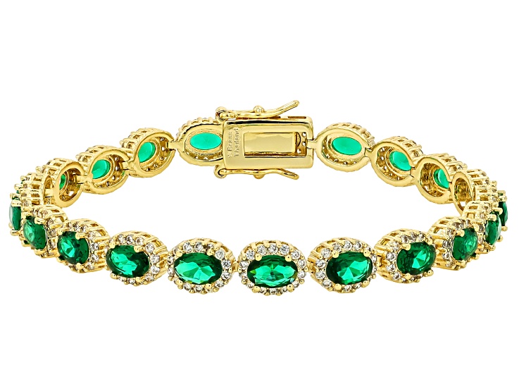 Green Nanocrystal and White Cubic Zirconia 18k Yellow Gold Plated Tennis Bracelet 18.27ctw
