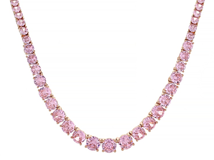 Pink Cubic Zirconia 18k Rose Gold Plated Necklace 34.85ctw