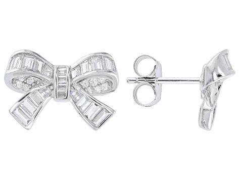 White Cubic Zirconia Rhodium Over Sterling Silver Bow Earrings 2.74ctw