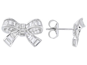 White Cubic Zirconia Rhodium Over Sterling Silver Bow Earrings 2.74ctw