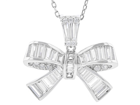 White Cubic Zirconia Rhodium Over Sterling Silver Bow Pendant 1.91ctw