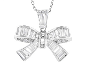 White Cubic Zirconia Rhodium Over Sterling Silver Bow Pendant 1.91ctw