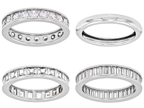 White Cubic Zirconia Rhodium Plated Ring Set of 4 10.82ctw
