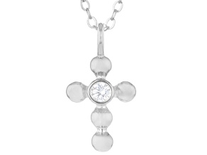 White Cubic Zirconia Rhodium Over Sterling Silver Cross Pendant 0.10ctw